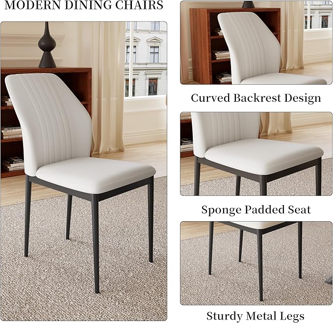 Extendable Dining Table Set for 6-8 People, 63 to 78.7 Inch MDF Kitchen Table with 6 Upholstered Chairs, Space-Saving for Dining Room, Breakfast Nook(White Table & 6 White Chairs)