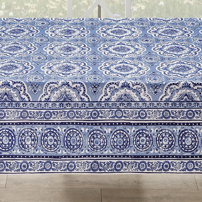 Maison d' Hermine Table Cloth Rectangle Table 100% Cotton 70 x 90 Inches Tablecloth Reusable Decorative for Dining Room Farmhouse Home Valentines Day Decorations Spring Summer - Melodie Bleue