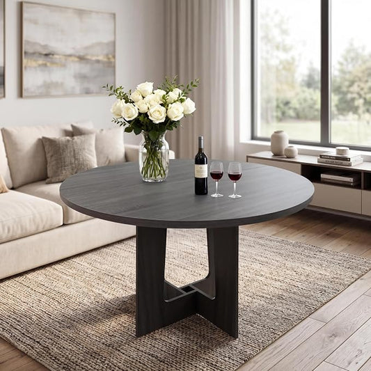 Round Dining Table for 4, 43.3" Kitchen Table for Dining Room, Circle Farmhouse Kitchen Table, Wood Dinner Table for Kitchen, Living Room, Apartment, Grey-Black