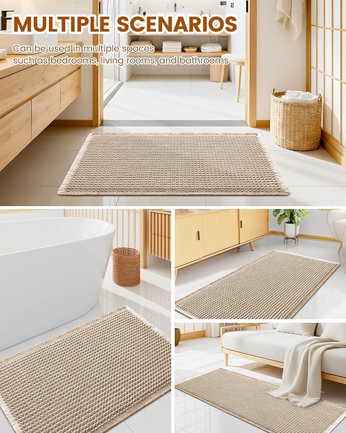 Smiry Waffle Bath Mat 40x32, Extra Soft Absorbent Bathroom Rugs, Non Slip Machine Washable Quick Dry Bath Rugs for Bathroom Floor, Tub, Shower, Home Decor Accessories, Brown & Cream