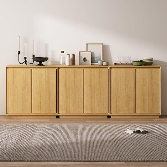 3pcs Sideboard Cabinet Buffet Cabinet with Storage with Adjustable Shelves and Handle-Free Design Suitable for Kitchens,Hallway,and Living Rooms Natural Oak
