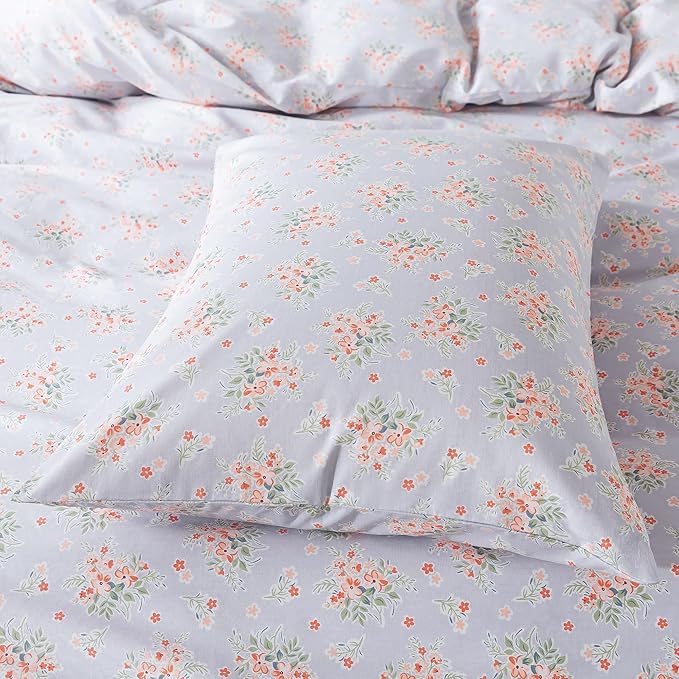 HoneiLife Wildflower Duvet Cover Queen - 100% Cotton Comforter Cover Sets, 3-PC Floral Duvet Cover Sets, Botanical Bedlinen Set with Zipper Closure & Corner Ties