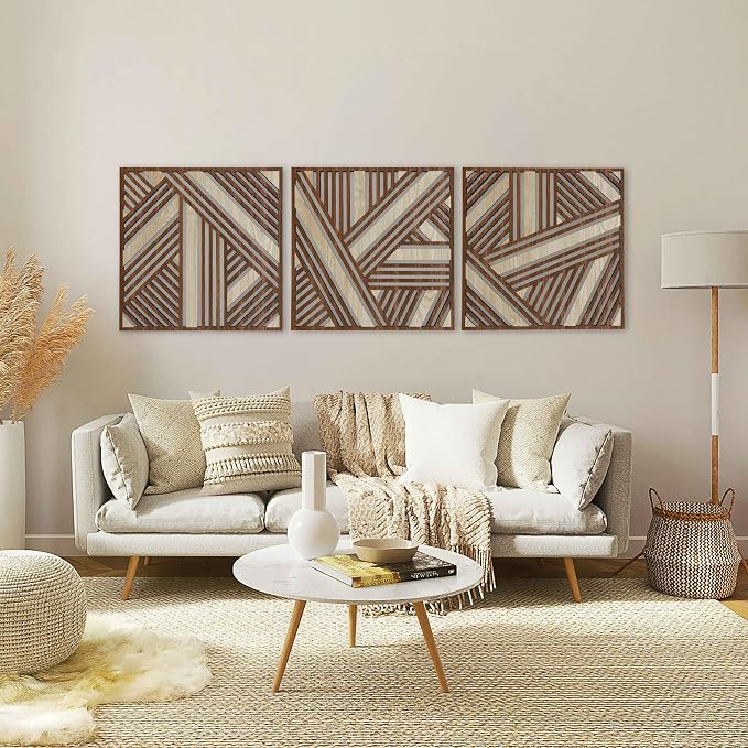 Art Deco Wall Art Wood Panels, Wood Wall Art Large, Geometric Lines Wooden Wall Decoration, Wood Wall Decor for Art Deco Interior Design