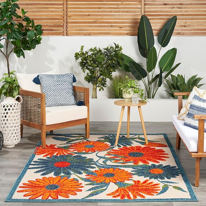 Nourison Home Aloha Ivory Multicolor 3'6" x 5'6" Area Rug - Easy Clean, Non Shedding, Bed Room, Living Room, Dining Room, Kitchen (4' x 6')