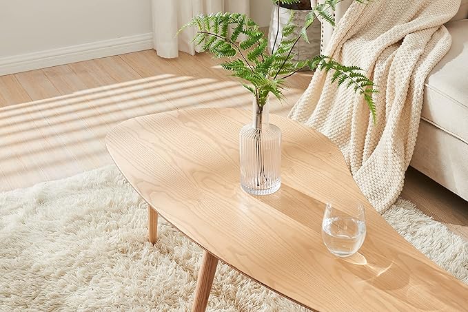 Solid Wood Table Desk, Coffee Table End Table Round for Kitchen Dining Room, Living Room, Bedroom and Restaurant, 4 Legs Removable-Natural