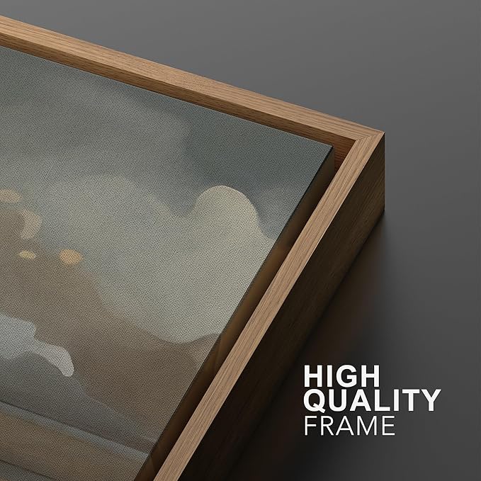 IDEA4WALL Framed Canvas Print Wall Art Set Ocean Cloudscape Blue and Beige Abstract Seascape Illustrations Modern Art Decorative Bohemian Calm/Zen for Living Room, Bedroom, Office - 24"x36"x2 Natural
