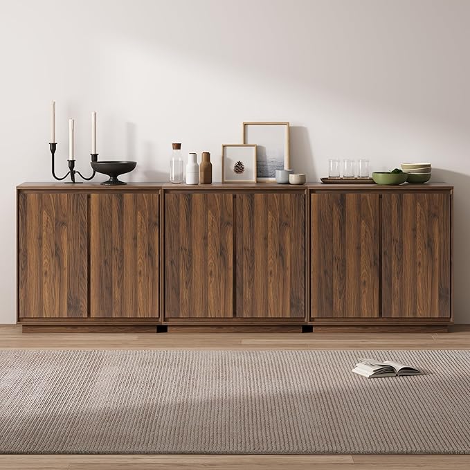3pcs Sideboard Cabinet Buffet Cabinet with Storage with Adjustable Shelves and Handle-Free Design Suitable for Kitchens,Hallway,and Living Rooms Brown