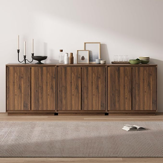 3pcs Sideboard Cabinet Buffet Cabinet with Storage with Adjustable Shelves and Handle-Free Design Suitable for Kitchens,Hallway,and Living Rooms Brown