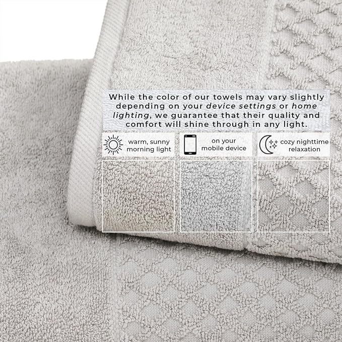 Great Bay Home Bath Towels - 100% Cotton 6 Piece Towel Set - Diamond Waffle Weave - Absorbent, Durable, Quick-Dry Towels for Bathroom (Light Grey)