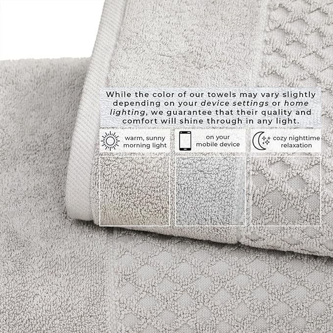 Great Bay Home Bath Towels - 100% Cotton 6 Piece Towel Set - Diamond Waffle Weave - Absorbent, Durable, Quick-Dry Towels for Bathroom (Light Grey)