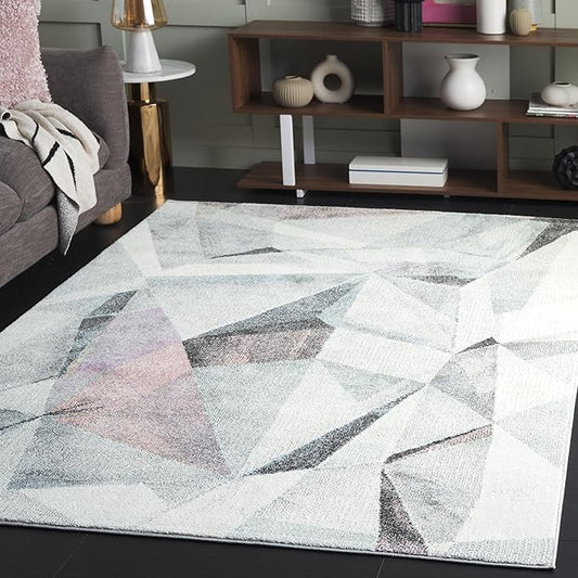 SAFAVIEH Porcello Collection Accent Rug - 4' x 6', Ivory & Pink, Modern Abstract Design, Non-Shedding & Easy Care, Ideal for High Traffic Areas in Entryway, Living Room, Bedroom (PRL6940A)
