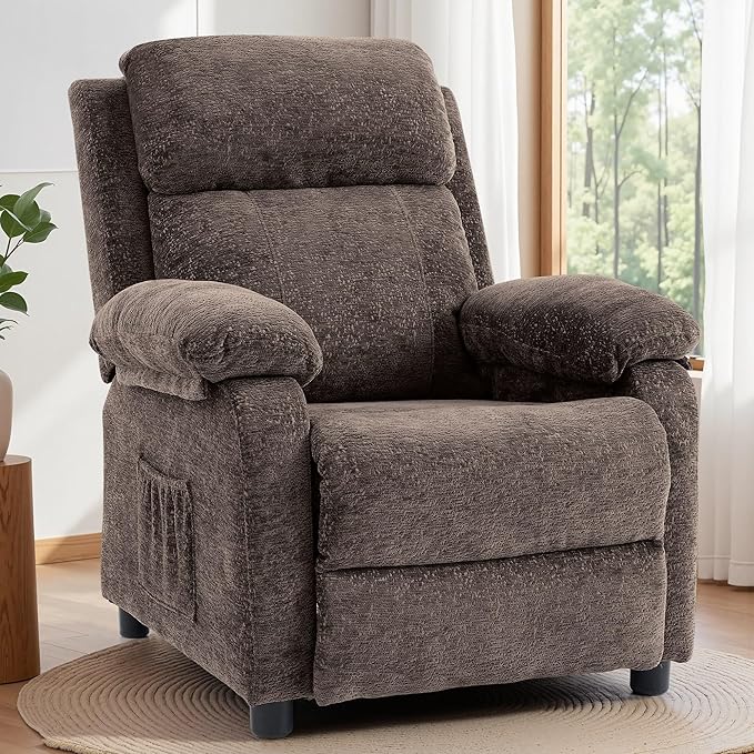 Korser Recliner Chair, Living Room Chairs for Adults, Padded Deep Seat Reading Chair with Side Pockets, Small Recliners for Small Spaces, Lounge Chair for Living Room, Bedroom, and RV (Chenille)