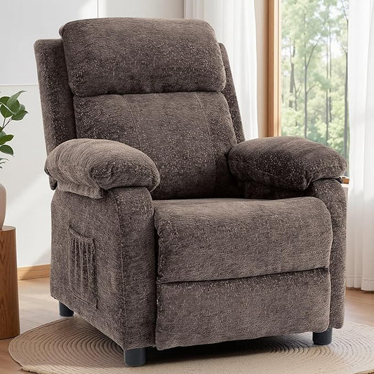 Korser Recliner Chair, Living Room Chairs for Adults, Padded Deep Seat Reading Chair with Side Pockets, Small Recliners for Small Spaces, Lounge Chair for Living Room, Bedroom, and RV (Chenille)