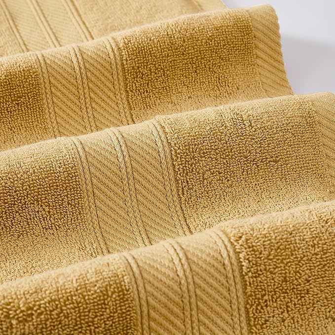 Modern Threads Trefoil Filigree 6-Piece 100% Cotton Towel Set – Reversible Yarn Dyed Jacquard – Includes 2 Bath Towels, 2 Hand Towels, 2 Washcloths – Absorbent, Quick Dry, Soft & Durable – Gold