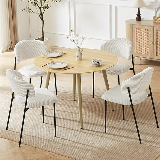 43.3 Inch Round Dining Table Set for 4, Modern Small Kitchen Coffee Set for Dining Room Kitchen Apartment (Cream Table + 4 White Shell Chairs)