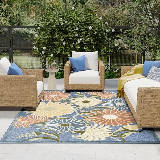 Nourison Home Aloha Blue Sage 9' x 12' Area Rug - Easy Clean, Non Shedding, Bed Room, Living Room, Dining Room, Kitchen (9' x 12')
