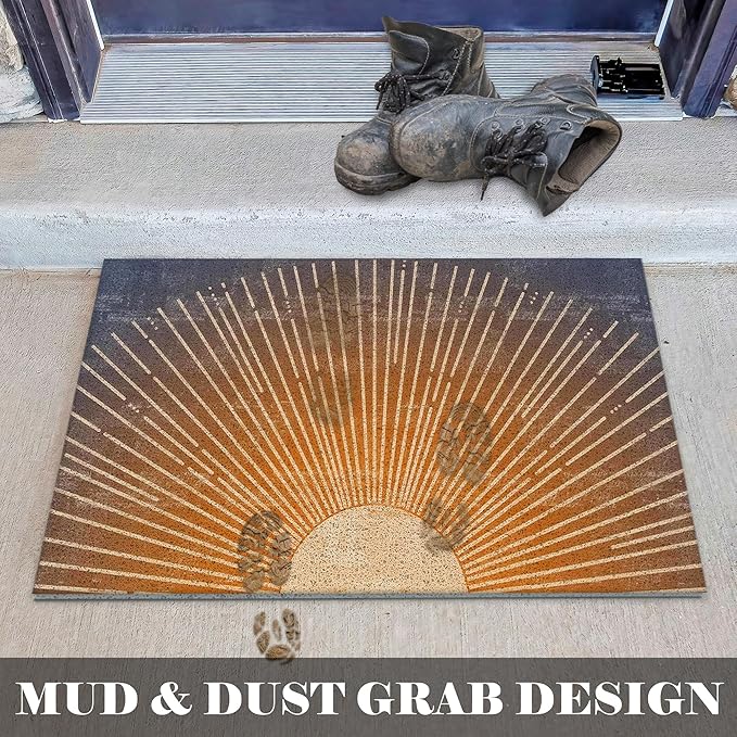 Boho Door Mats Outdoor - Boho Golden Sun Front Door Mat, Welcome Sun Bath Mat, Door Mat Doormat Outdoor Indoor Entrance, Indoor Door Mats for Entryway, 17x30 Inch