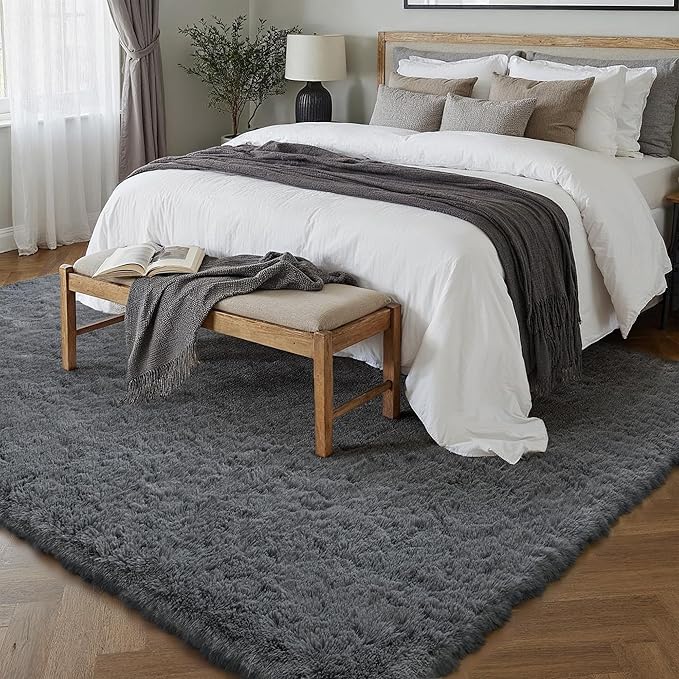 5x8 Area Rug for Living Room, Modern Grey Super Shag Shaggy Soft Washable Indoor Fuzzy Carpet Non-Slip Fluffy Rugs for Bedroom Home Aesthetic Decor
