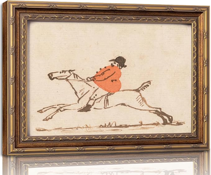 Vintage Gold Framed Hunting Equestrian Canvas Wall Art Horse and Rider Wall Decor Riding Horse painting Picture Retro Rustic Farmhouse print artwork for Farmhouse Bedroom Living Room 12X16in