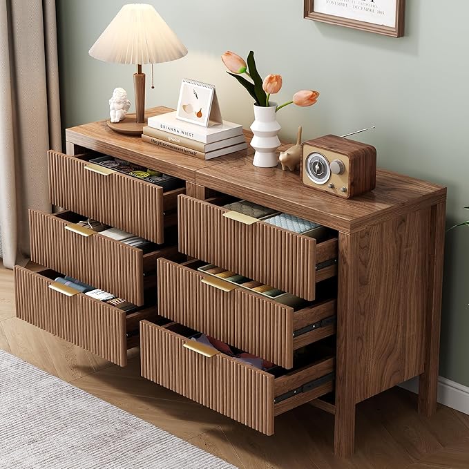 Nightstand with 3 Drawers, Dresser and Nightstand Sets, Bedside Tables, Mid Century Nightstands with 3 Wide Drawers for Bedroom, Kids’ Room, Hallway - Walnut