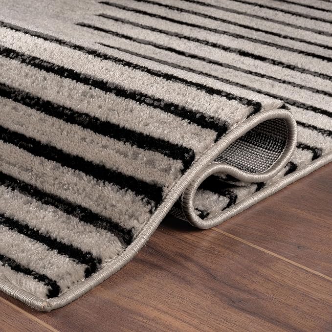 Rugshop Bohemian Stripe Stain Resistant High Traffic Living Room Kitchen Bedroom Dining Home Office Area Rug 6' 6" x 9' Cream