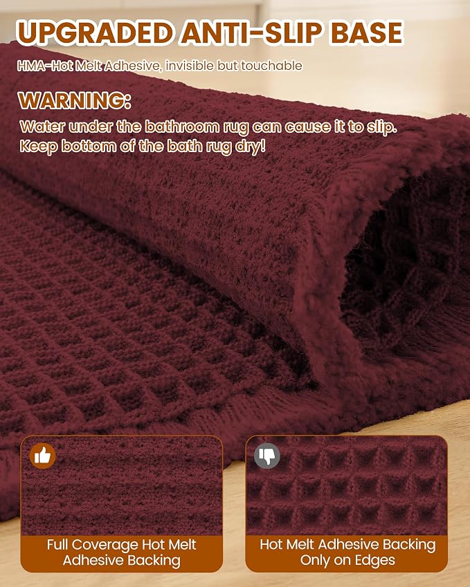 Smiry Waffle Bath Mat 60x24, Extra Soft Absorbent Bathroom Rugs, Non Slip Machine Washable Quick Dry Bath Rugs for Bathroom Floor, Tub, Shower, Home Decor Accessories, Burgundy