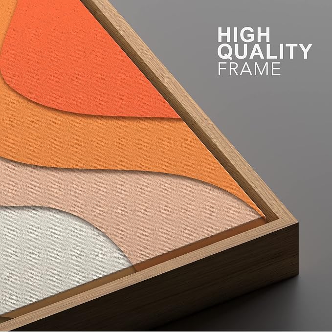 Woodrose Framed Canvas Print Wall Art Neon Orange, Tan & Blue Color Gradient Abstract Shapes Illustrations Modern Art Minimalist 3D Colorful Ultra for Living Room, Bedroom, Office - 16"x24" NATURAL