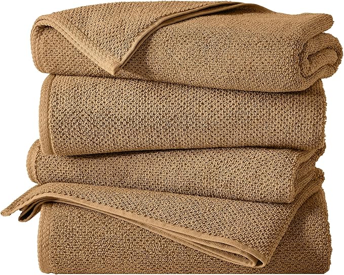Great Bay Home 100% Cotton 4 Pack 54x27 Bath Towel Set - Absorbent, Quick-Drying, Durable Towels for Bathroom Decor - Low-Twist, Two-Ply Fibers (Mocha)