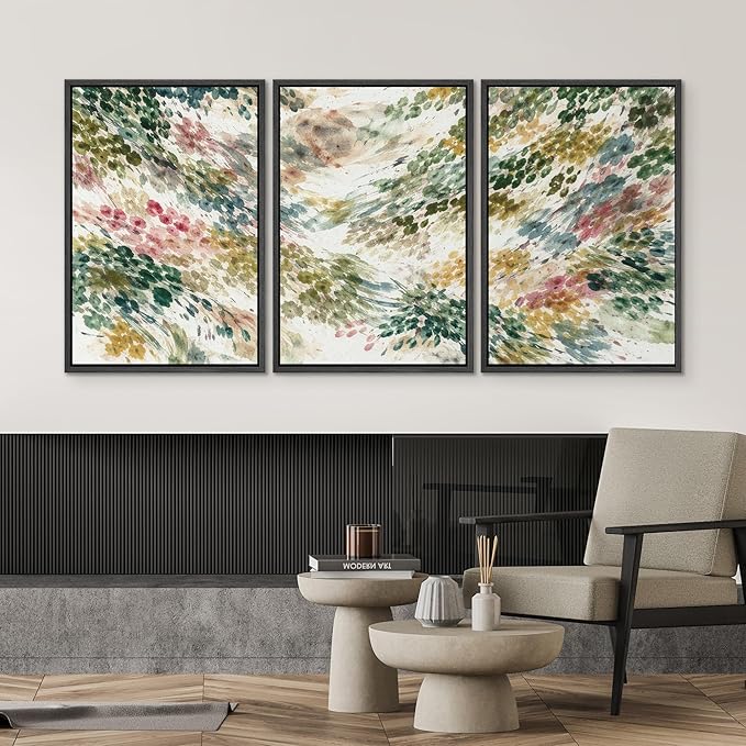 SIGNWIN Framed Canvas Print Wall Art Set Colorful Botanical Watercolor Brush Abstract Illustrations Modern Art Decorative Boho Relax/Zen Nordic for Living Room, Bedroom, Office - 16"x24"x3 Black