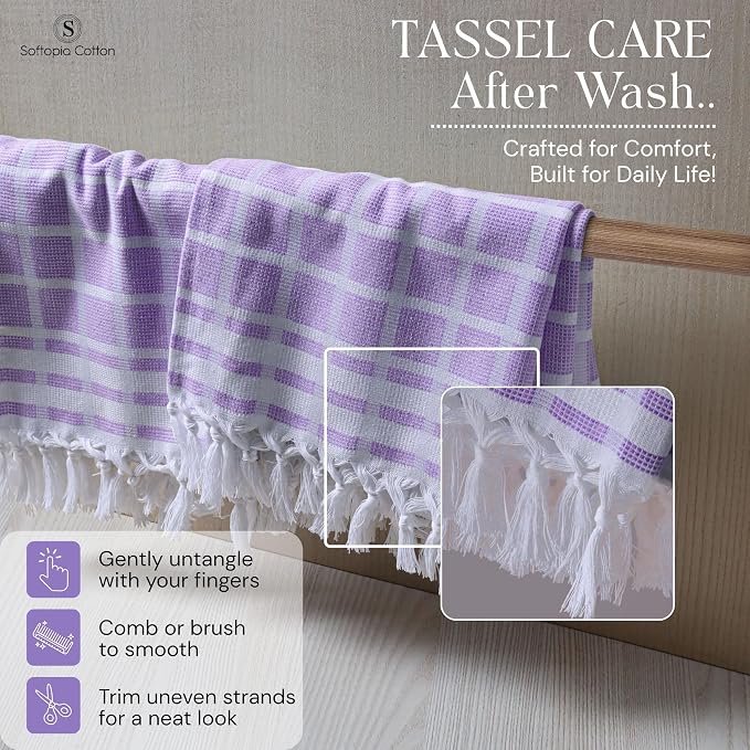 4 Pack Combo Colors Matrix Kitchen Towels, 100% Cotton, 16"x26", Absorbent Tea Towel with Handmade Tassels, Reusable Cleaning Cloths - Lavender, Sandal Yellow, Aqua Blue, Forest Green