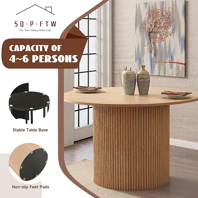 Round Dining Table Set for 4, Modern Mid Century Wooden Kitchen & Dining Room Table Set, 5 Piece Space Saving (47In Oak Table + 4 Green Velvet Chairs)