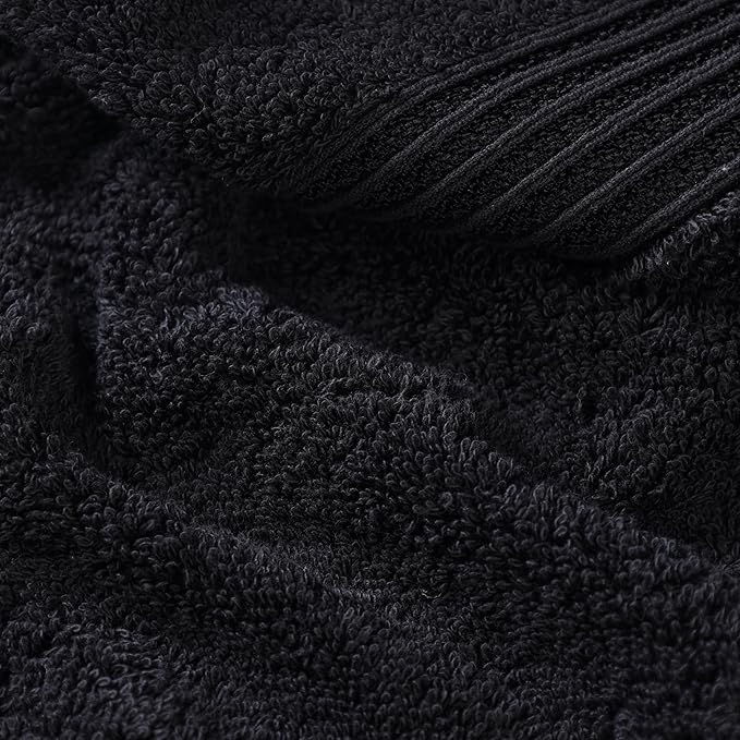 Superior Heritage Egyptian Cotton Bath Towel Set, Large Body Towels for Home Bathroom, Master, Guest Bath Decor, Plush, Absorbent Basics, Spa, Hotel, Resort, Luxury Essentials, Set of 4, Black