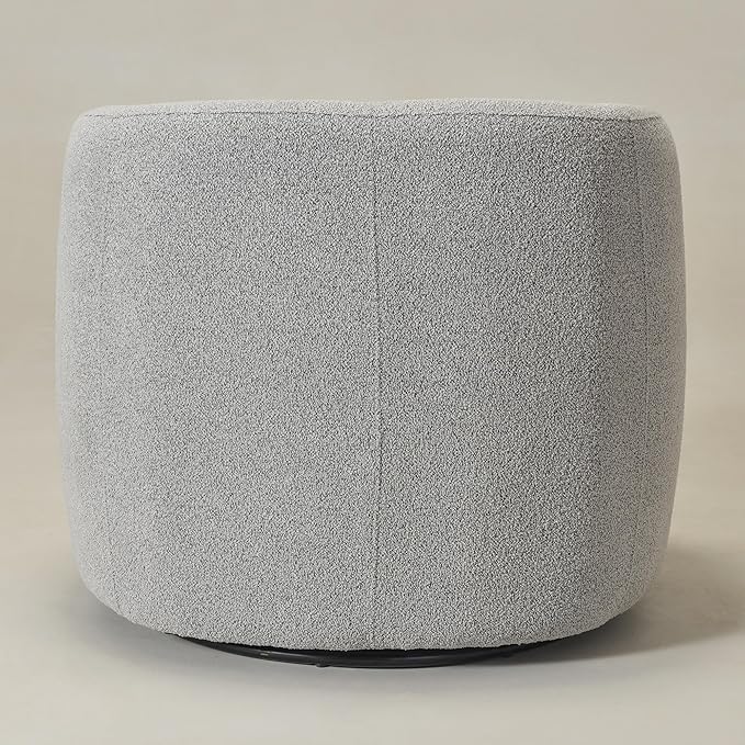 KINWELL 34" Wide Sherpa Swivel Barrel Chair, No Assembly Round Boucle Upholstered Accent Chair Armchair Single Sofa Chair with Toss Pillow for Living Room and Bedroom, Gray