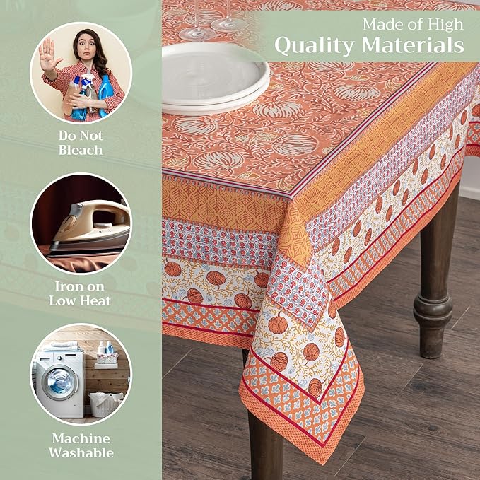 Maison d' Hermine Table Cloth Rectangle Table 100% Cotton 70 x 120 Inches Fall Tablecloth Reusable Everyday Use for Thanksgiving Christmas Decorations Dining Farmhouse Party (Harvest Festival)