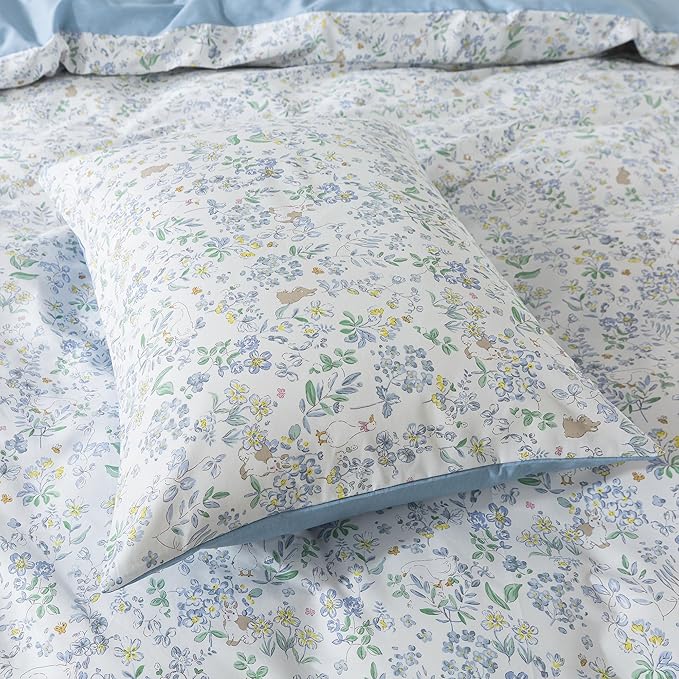 HoneiLife Cotton Duvet Cover King - Floral Comforter Cover 3-PC, Flower Bedlinen Set with Zipper Closure & Corner Ties, Wildflower Comforter Cover Sets All Season Use