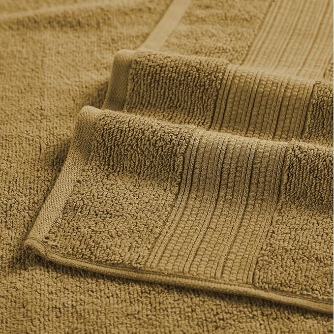 Modern Threads 6-Piece Towel Set – 100% Cotton, Quick Dry, Ultra Absorbent – Includes 2 Bath, 2 Hand, 2 Washcloths (White/Reinhart Amber)