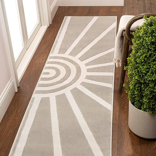 JONATHAN Y Sun Two-Tone High-Low Runner Rug 2X8 Beige/Cream, Aelius MidCentury Scandinavian Abstract for Living Room, Bedroom, Kitchen, Easy-Cleaning, Pet-Friendly, Non-Shedding SND101A-28