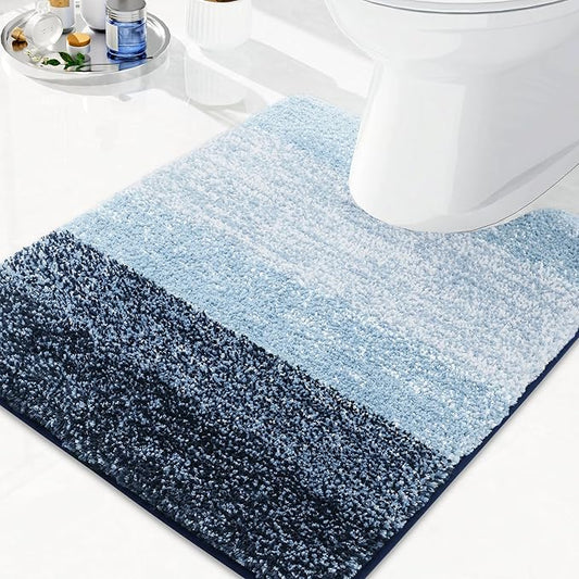 Arotive Microfiber Bathroom Rugs, Shaggy Soft and Absorbent Contour Toilet Rugs, Non-Slip, Thick Plush Machine Washable Dry Bath Mats for Toilet Base, 24x20, Dark Blue, U-Shape