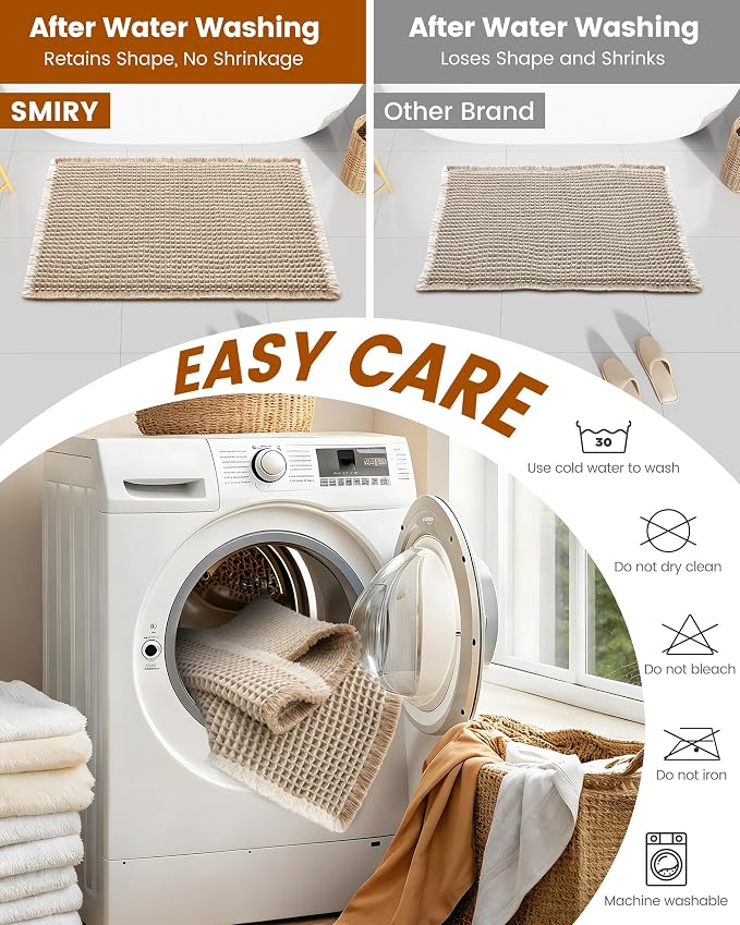 Smiry Waffle Bath Mat 72x24, Extra Soft Absorbent Bathroom Rugs, Non Slip Machine Washable Quick Dry Bath Rugs for Bathroom Floor, Tub, Shower, Home Decor Accessories, Brown & Cream