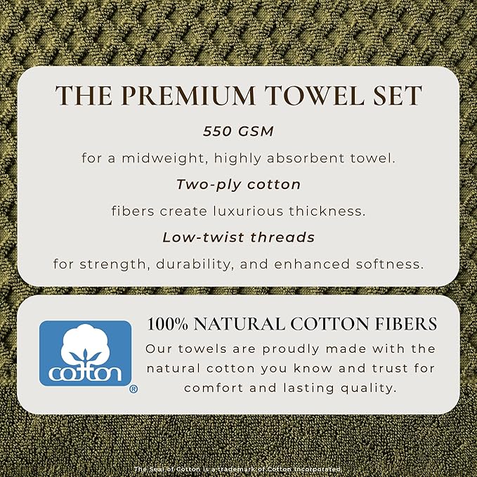 Great Bay Home Bath Towels - 100% Cotton 6 Piece Towel Set - Diamond Waffle Weave - Absorbent, Durable, Quick-Dry Towels for Bathroom (Olive)