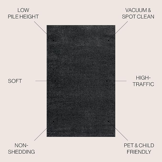 JONATHAN Y Haze Solid Low-Pile Black 3x5 Oval Indoor Area Rug, Coastal,Bohemian,Minimalist,Classic, Easy-Cleaning for Living Room,Bedroom,Kitchen,Pet Friendly,Non-Shedding (SEU100I-3OV)
