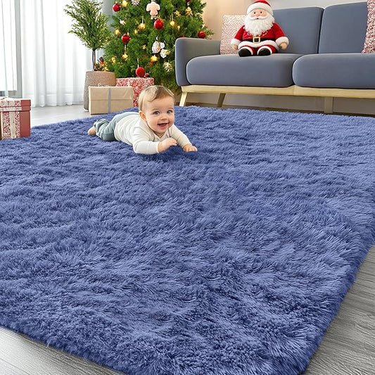 OLANLY 6x9 Machine Washable Large Area Rugs for Living Room, Bedroom, Soft Fluffy Shaggy Bedside Rug, Indoor Floor Carpet for Kids Girls and Boys, Dorms, Nursery, Home Decor Aesthetic, Denim Blue