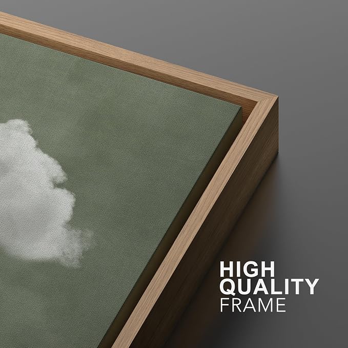 MUDECOR Framed Canvas Print Wall Art Minimalist Floating Cloud Modern Green Sky Illustrations Modern Art Minimal Relax for Living Room, Bedroom, Office - 24"x36" Natural
