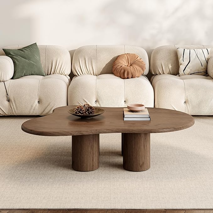 47.24" Cloud Coffee Table- Modern Cute End Table,Cartoon Coffee Table Low Center Table,Irregular Indoor Tea Table for Small Space, Living Room Walnut