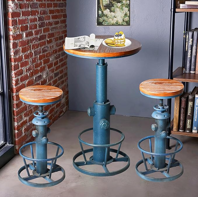 Topower Industrial Bar Table 38.58-48.43" Adjustable Pub Table Kitchen Dining Coffee Bistro Table Antique Blue