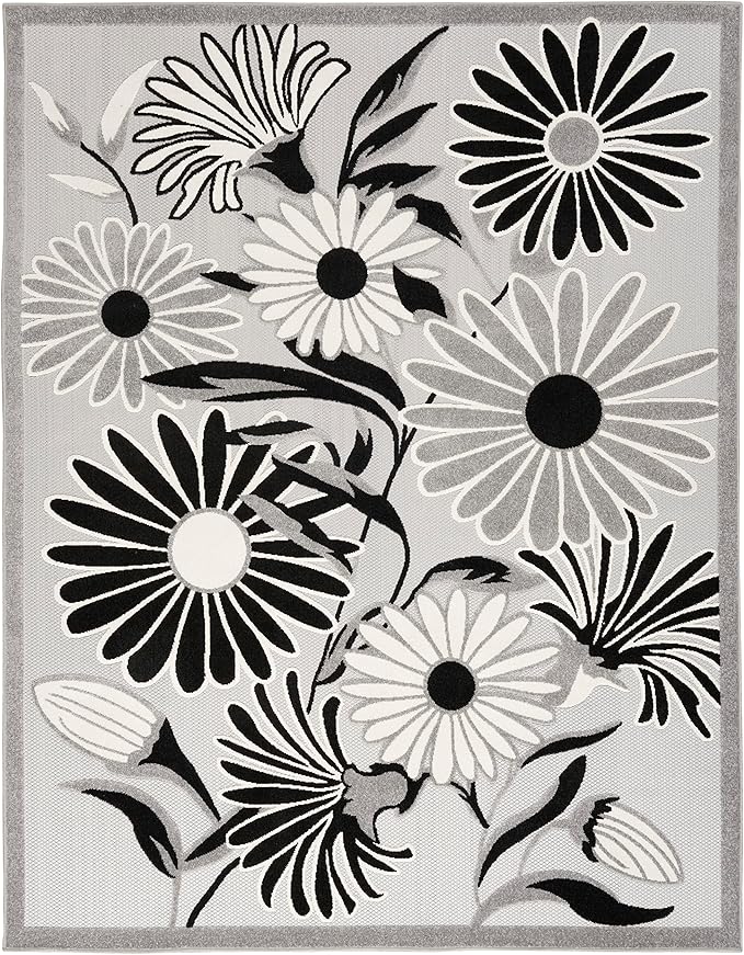Nourison Home Aloha Black White 5'3" x 7'5" Area Rug - Easy Clean, Non Shedding, Bed Room, Living Room, Dining Room, Kitchen (5' x 8')