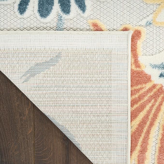 Nourison Home Aloha Ivory Rose 5'3" x 7'5" Area Rug - Easy Clean, Non Shedding, Bed Room, Living Room, Dining Room, Kitchen (5' x 8')