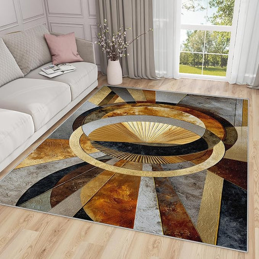 Geometric Rugs for Living Room - 5x6ft -Modern Luxury Abstract Art Rug for Bedroom Non Slip Low Pile Machine Washable Area Rugs, Geometric Carpets House Decor