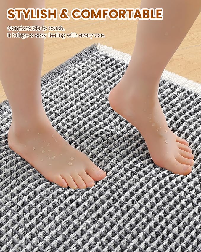 Smiry Waffle Bath Mat 30x20, Extra Soft Absorbent Bathroom Rugs, Non Slip Machine Washable Quick Dry Bath Rugs for Bathroom Floor, Tub, Shower, Home Decor Accessories, Darkgrey & Cream