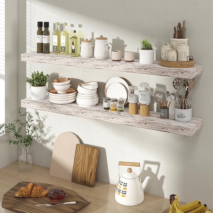 40 Inch Floating Shelves for Wall 2 Pack, 40" Wall Shelves for Books, Storage, Decor, Wall Mounted Floating Shelf with Invisible Brackets for Kitchen, Living Room, Rustic